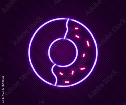 Glowing neon line Donut with sweet glaze icon isolated on black background. Colorful outline concept. Vector