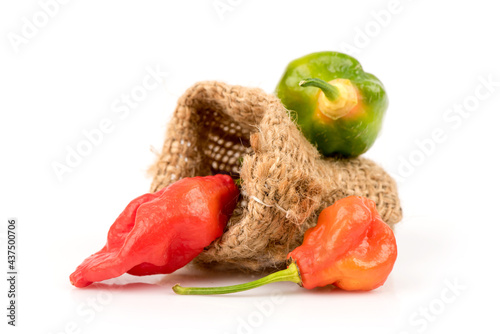 Bhut Jolokia or Ghost Pepper, Chilli fruits isolated on white background.