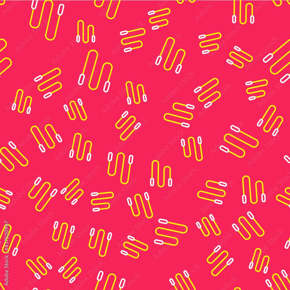 Line Jump rope icon isolated seamless pattern on red background. Skipping rope. Sport equipment. Vector