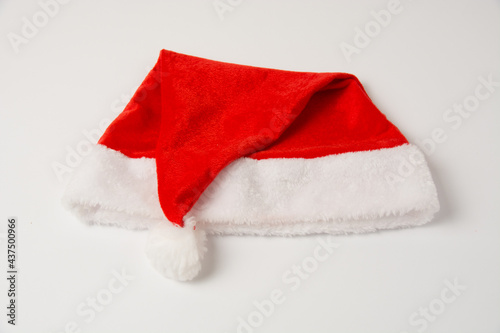 Santa hat on white background, isolate close up with copy space