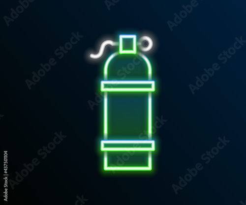 Glowing neon line Aqualung icon isolated on black background. Oxygen tank for diver. Diving equipment. Extreme sport. Sport equipment. Colorful outline concept. Vector