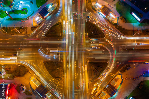 A long exposure aerial image of junction in Minsk, Belarus