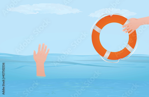 Hand in sea. drowning. vector