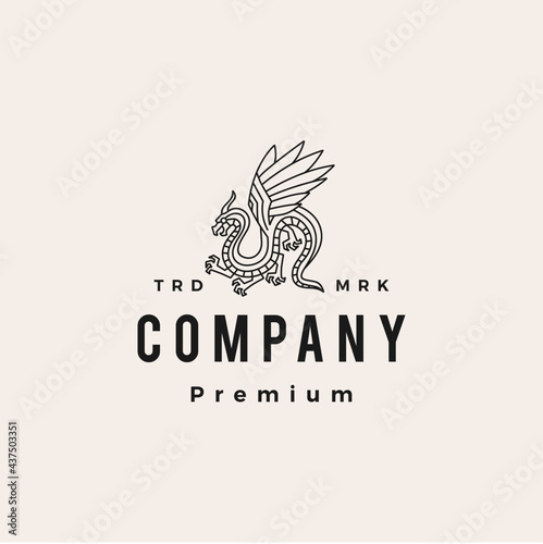 dragon monoline hipster vintage logo vector icon illustration