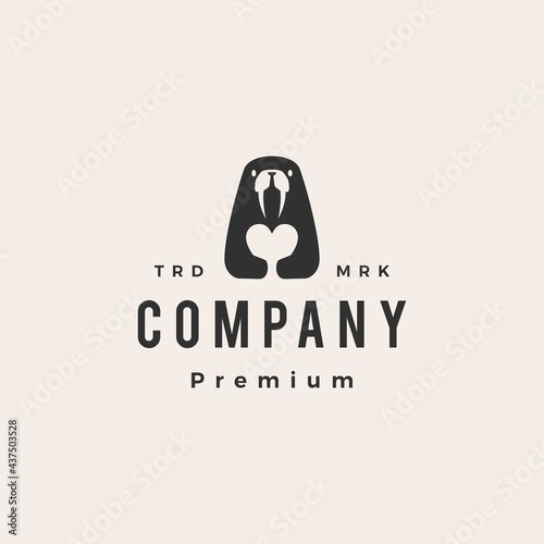 walrus love hipster vintage logo vector icon illustration