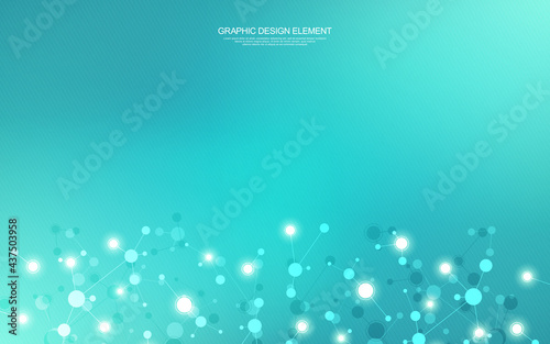 Vector illustration of molecular structure and genetic engineering, molecules DNA, neural network, scientific research. Abstract background for innovation technology, science, healthcare, and medicine