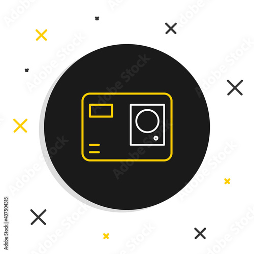 Line Action extreme camera icon isolated on white background. Video camera equipment for filming extreme sports. Colorful outline concept. Vector