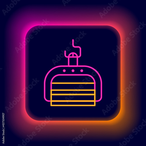 Glowing neon line Ski lift icon isolated on black background. Colorful outline concept. Vector