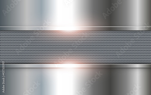 Metallic background silver polished steel texture, 3D vector design.