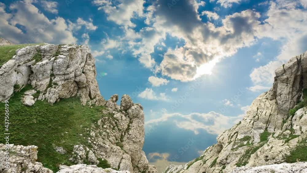 rocky mountain slope under a sparkle sun, time lapse travel scene rocky mountain slope under a sparkle sun, time lapse travel scene