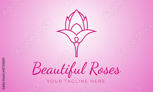 pink flower vector Logo Line Art