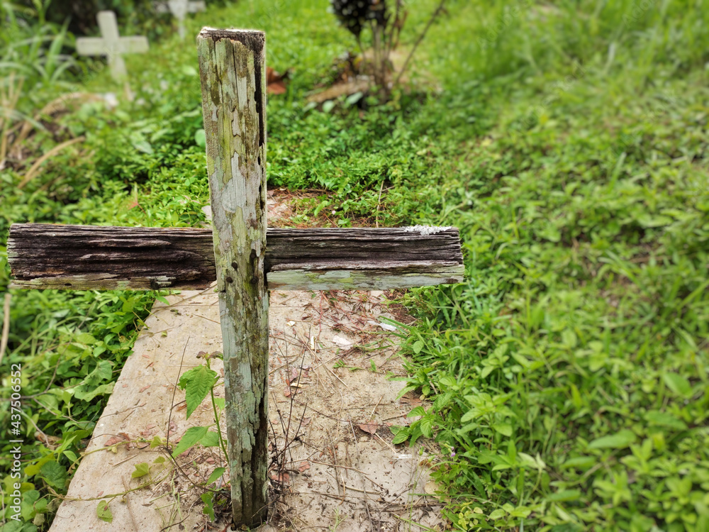 Fototapeta premium Wooden cross image background. Stock photo.
