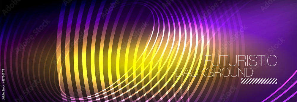 Dark abstract background with glowing neon circles. Trendy layout template for business or technology presentation, internet poster or web brochure cover, wallpaper Dark abstract background with glowing neon circles. Trendy layout template for business or technology presentation, internet poster or web brochure cover, wallpaper