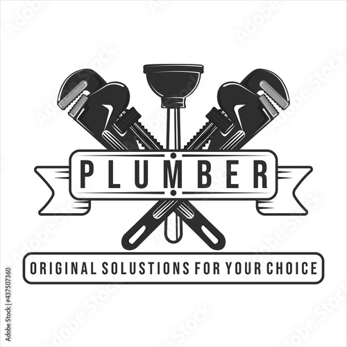 plumbing logo vintage vector illustration template design.plumber logo for company concept emblem icon logo design