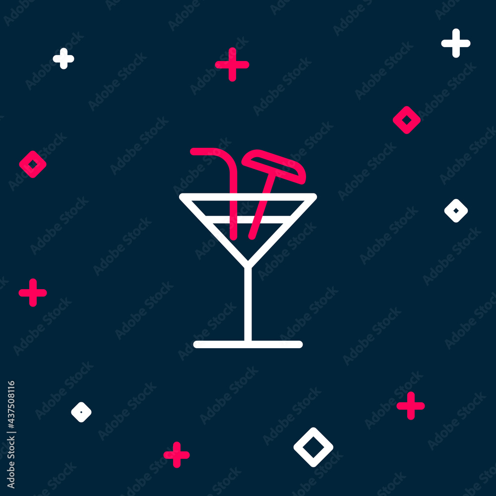 Line Cocktail icon isolated on blue background. Colorful outline concept. Vector