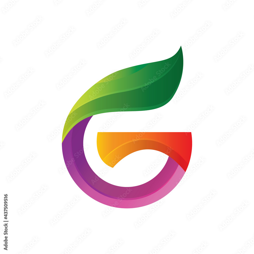 Vector Logo Design Letter G Combination Leaf with gradient colorful Vector Logo Design Letter G Combination Leaf with gradient colorful