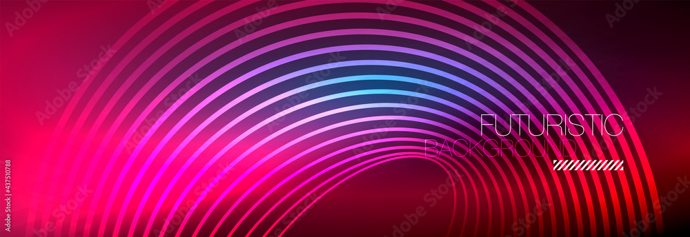 Dark abstract background with glowing neon circles. Trendy layout template for business or technology presentation, internet poster or web brochure cover, wallpaper