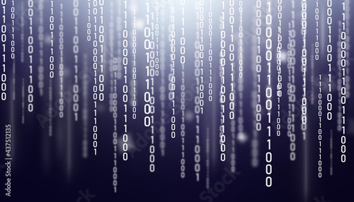 Stream of binary code on the screen. Computer matrix background.