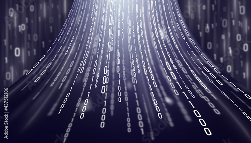 Blue lines of binary code. Computer matrix background with numbers.