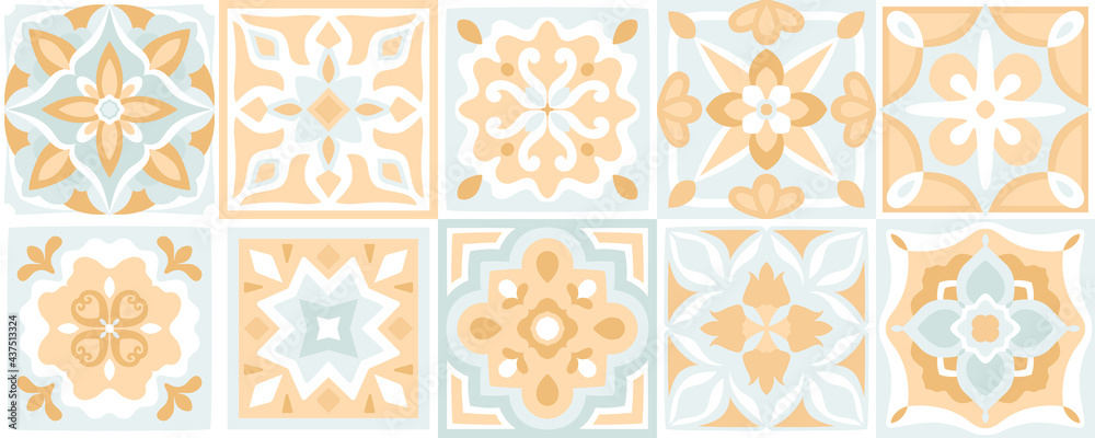 Ceramic majolica tile pattern. Mediterranean Italian, Spanish art for floor, kitchen, textile. Sicily , mexican talavera, portuguese azulejo decor. Design of pottery ornaments