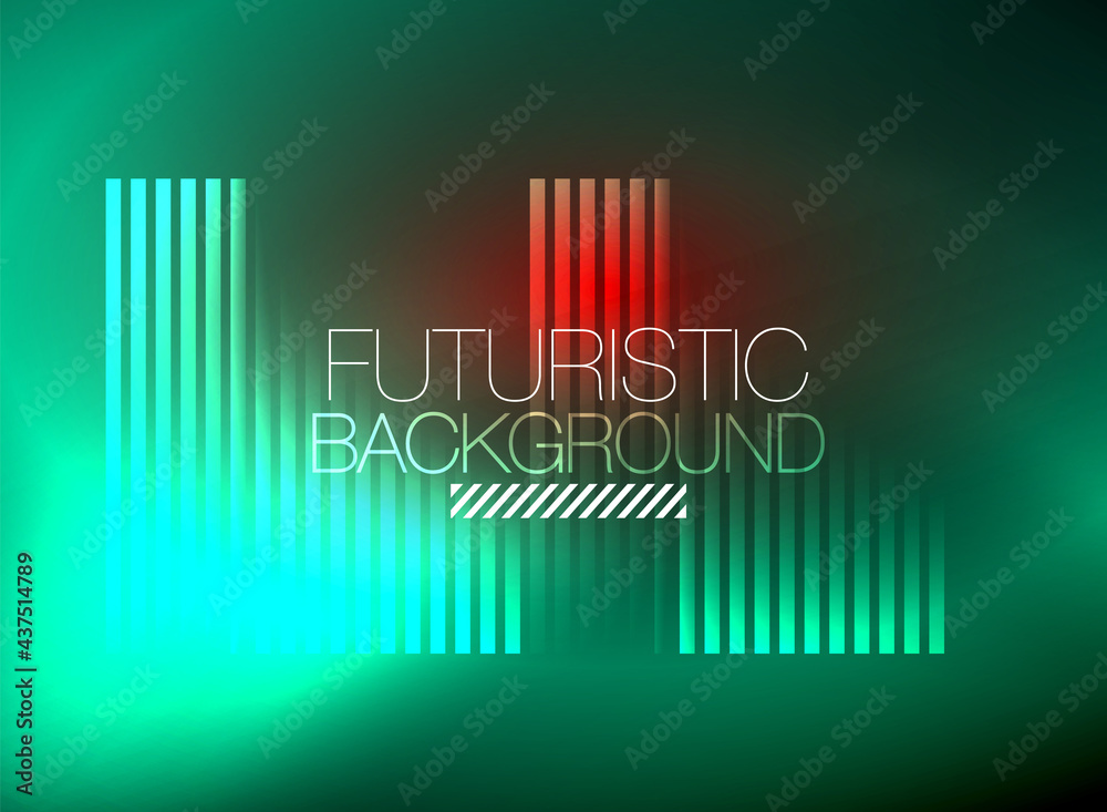 Obraz premium Bright neon color techno abstract background, shiny glowing neon lines in the dark background
