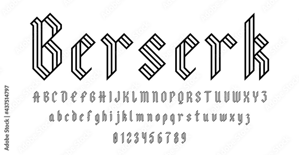 Set of alphabets font letters and numbers elegant antique vintage blackletter concept vector illustration