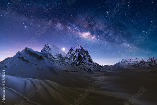 Fotobehang beautiful, wide blue night sky with stars and Milky way galaxy