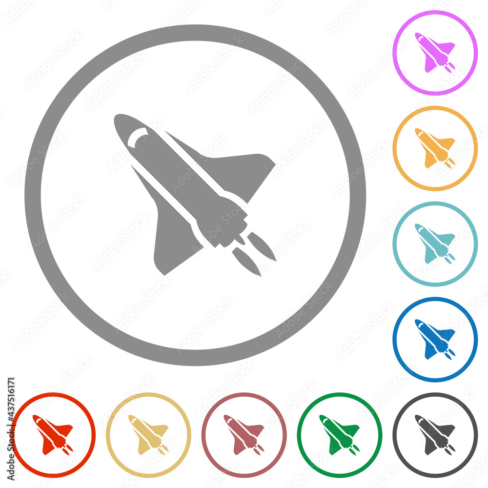 Space shuttle with propulsion flat icons with outlines