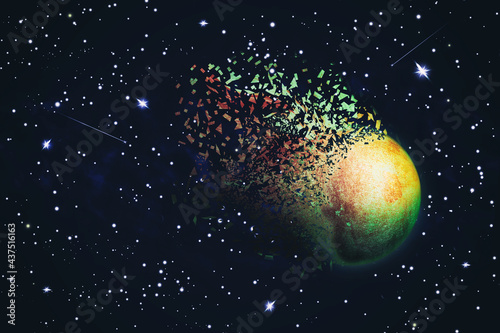 фотографія Planet is falling apart in the cosmic starry sky