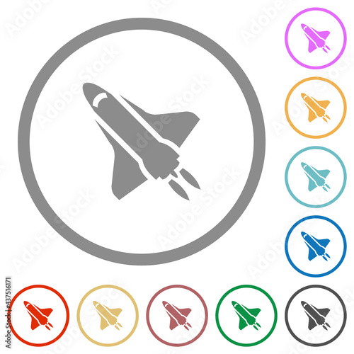 Space shuttle with propulsion flat icons with outlines