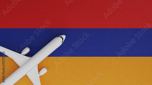 Top Down View of a Plane in the Corner on Top of the Country Flag of Armenia