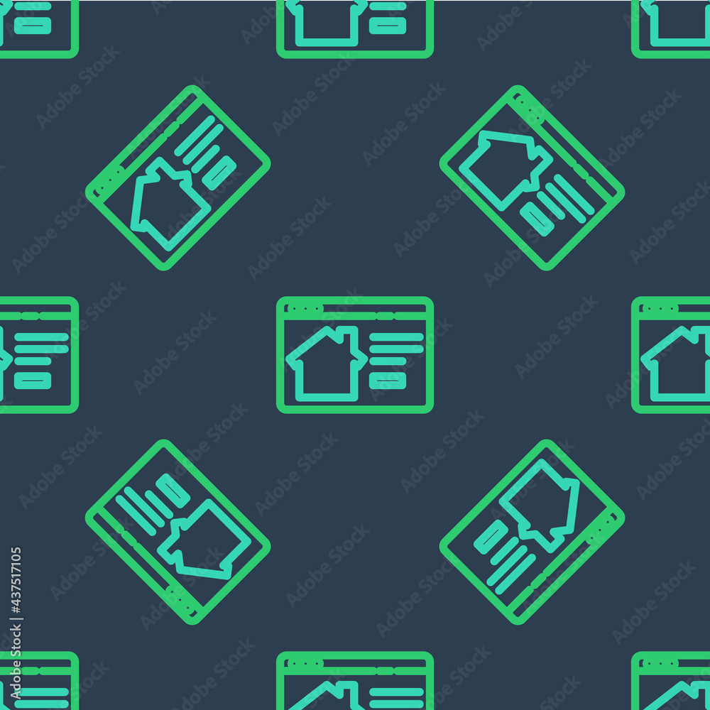 Line Online real estate house in browser icon isolated seamless pattern on blue background. Home loan concept, rent, buy, buying a property. Vector Line Online real estate house in browser icon isolated seamless pattern on blue background. Home loan concept, rent, buy, buying a property. Vector
