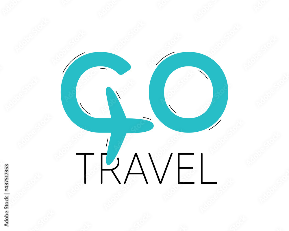Go travel logo vector design. Vacation tour icon with airplane. Go holiday travel trip symbol. Isolated tourism logotype. Go trip logo template. Vector Go travel logo vector design. Vacation tour icon with airplane. Go holiday travel trip symbol. Isolated tourism logotype. Go trip logo template. Vector