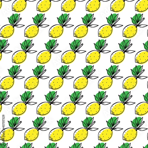  Vector seamless pattern with lemons in doodle style