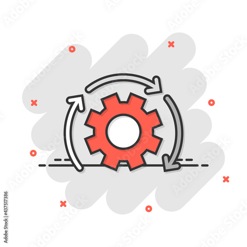 Workflow icon in comic style. Gear effective cartoon vector illustration on white isolated background. Process organization splash effect business concept.