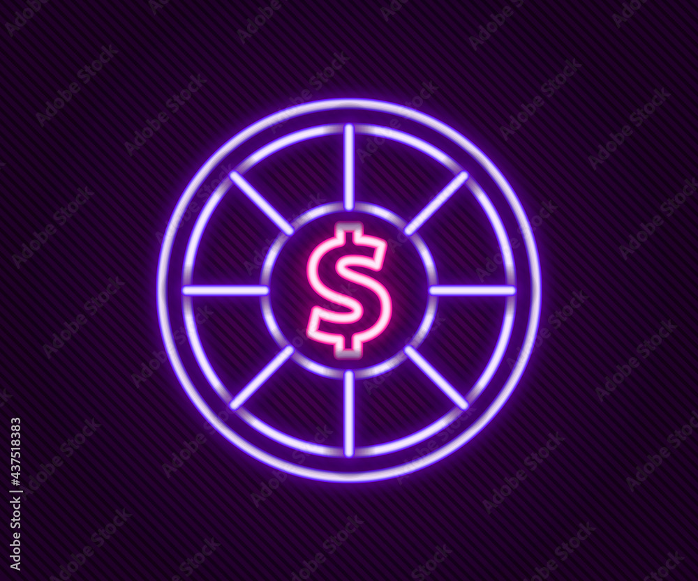 Glowing neon line Casino chips icon isolated on black background. Casino gambling. Colorful outline concept. Vector Glowing neon line Casino chips icon isolated on black background. Casino gambling. Colorful outline concept. Vector
