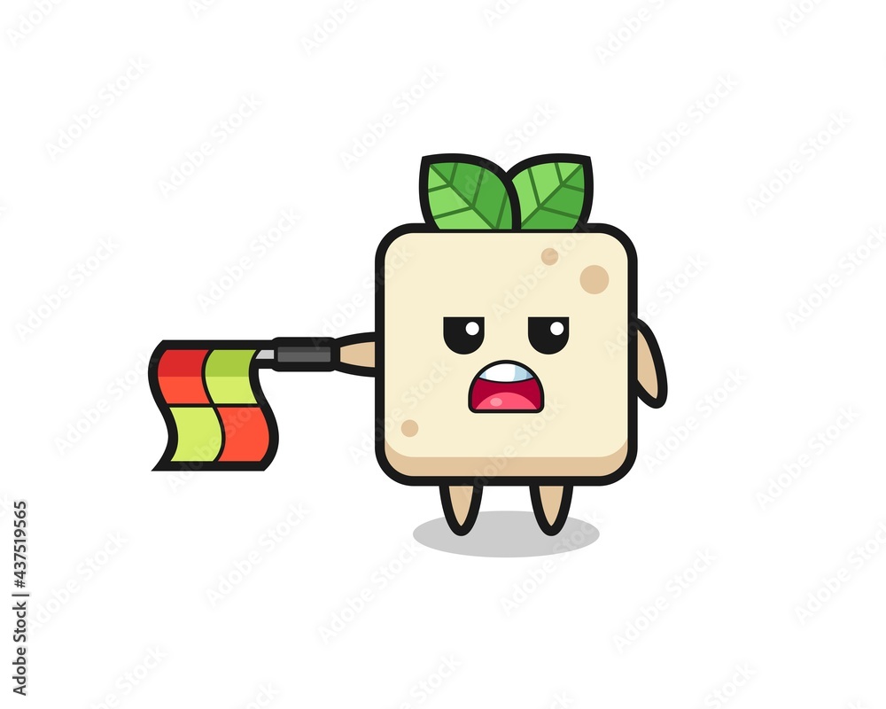 tofu character as line judge hold the flag straight horizontally