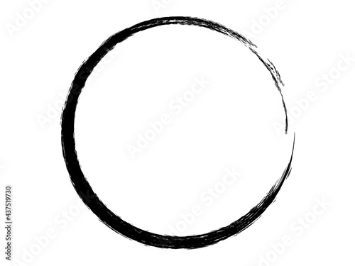 Grunge circle made with art brush.Grunge oval shape made of black paint.