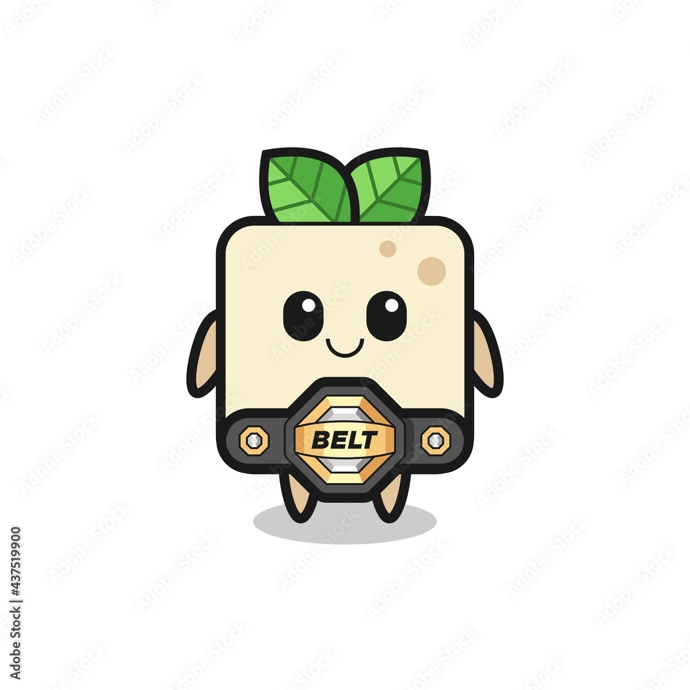 the MMA fighter tofu mascot with a belt