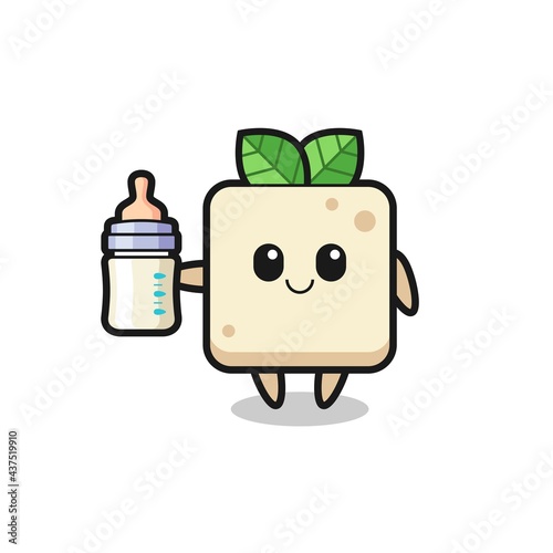 baby tofu cartoon character with milk bottle