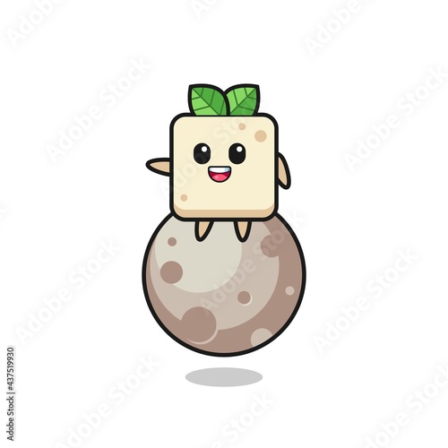 Принти на полотні illustration of tofu cartoon sitting on the moon