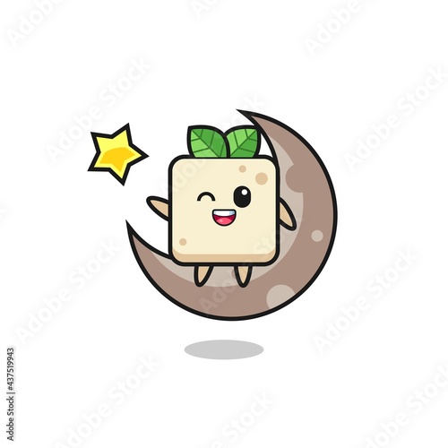 Canvas Print illustration of tofu cartoon sitting on the half moon