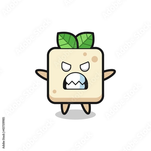 wrathful expression of the tofu mascot character