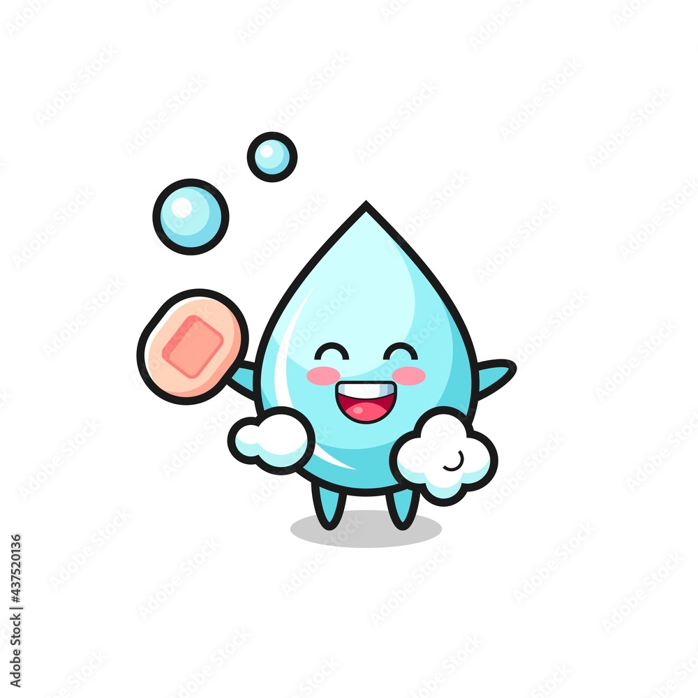 water drop character is bathing while holding soap water drop character is bathing while holding soap
