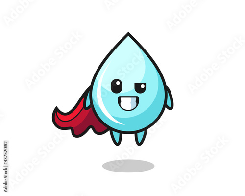 the cute water drop character as a flying superhero