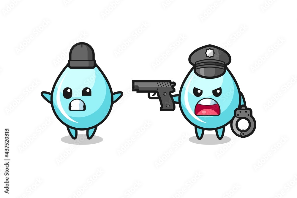 illustration of water drop robber with hands up pose caught by police illustration of water drop robber with hands up pose caught by police