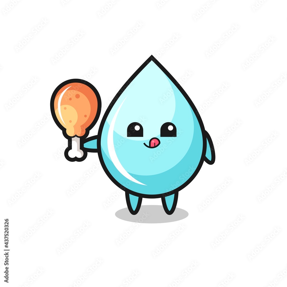 water drop cute mascot is eating a fried chicken water drop cute mascot is eating a fried chicken