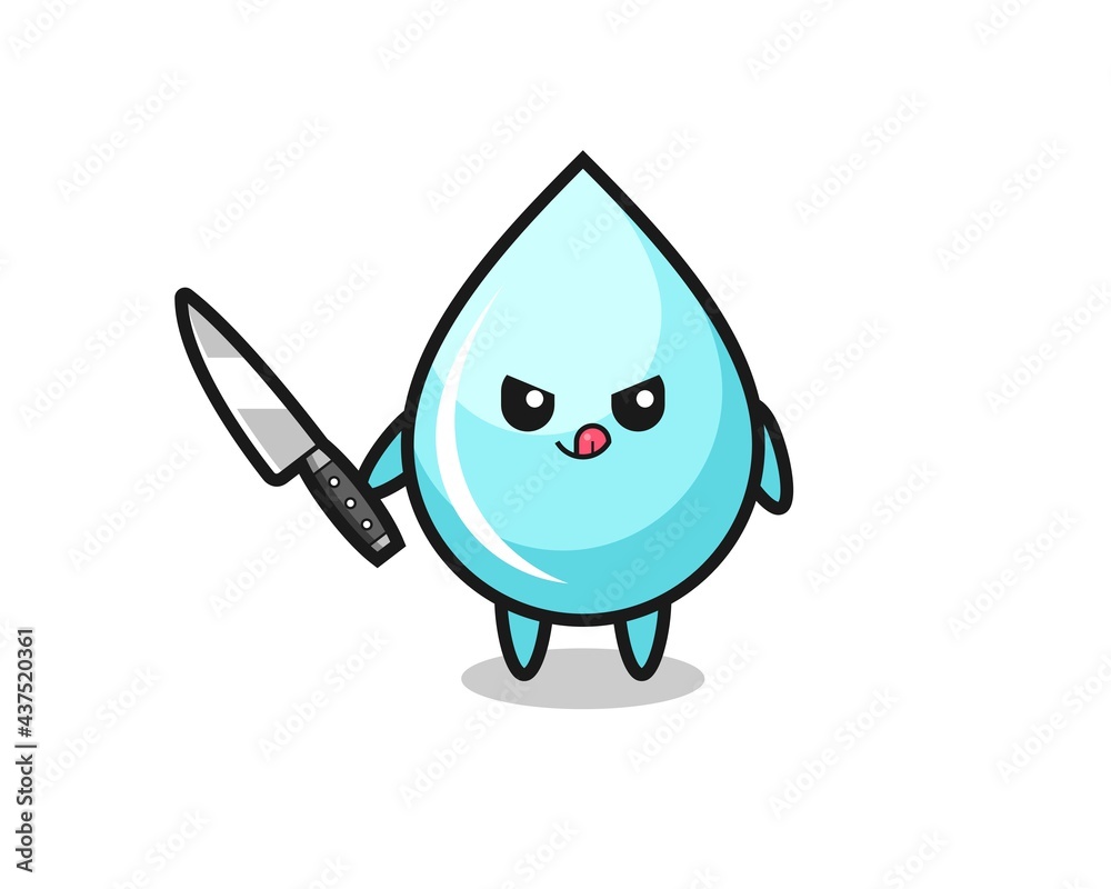 cute water drop mascot as a psychopath holding a knife cute water drop mascot as a psychopath holding a knife