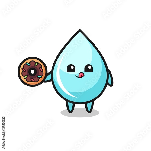 illustration of an water drop character eating a doughnut