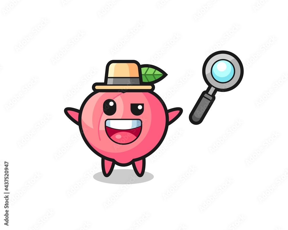 Obraz premium illustration of the peach mascot as a detective who manages to solve a case
